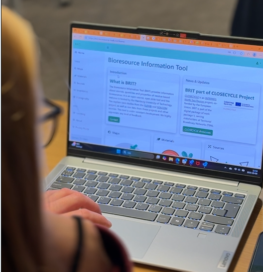 Person tittar in i dator med en webbsida för BRIT-tool