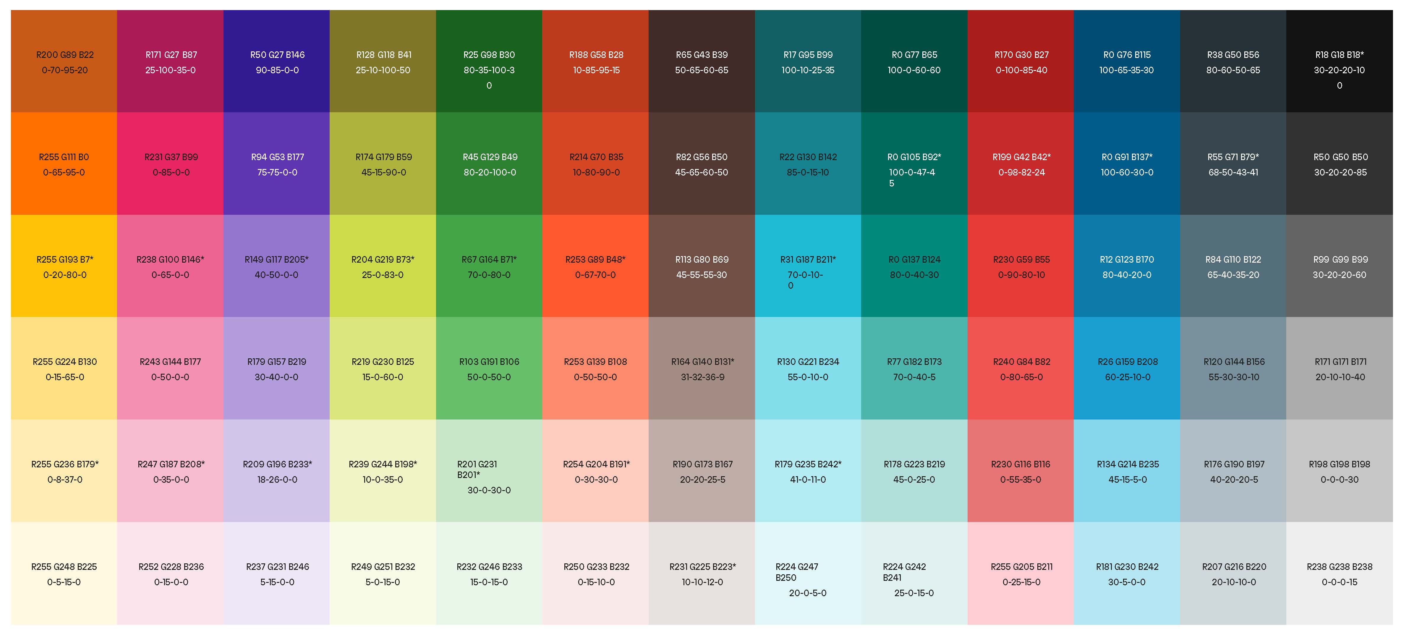72 färgrutor från VGR:s illustrationspalett