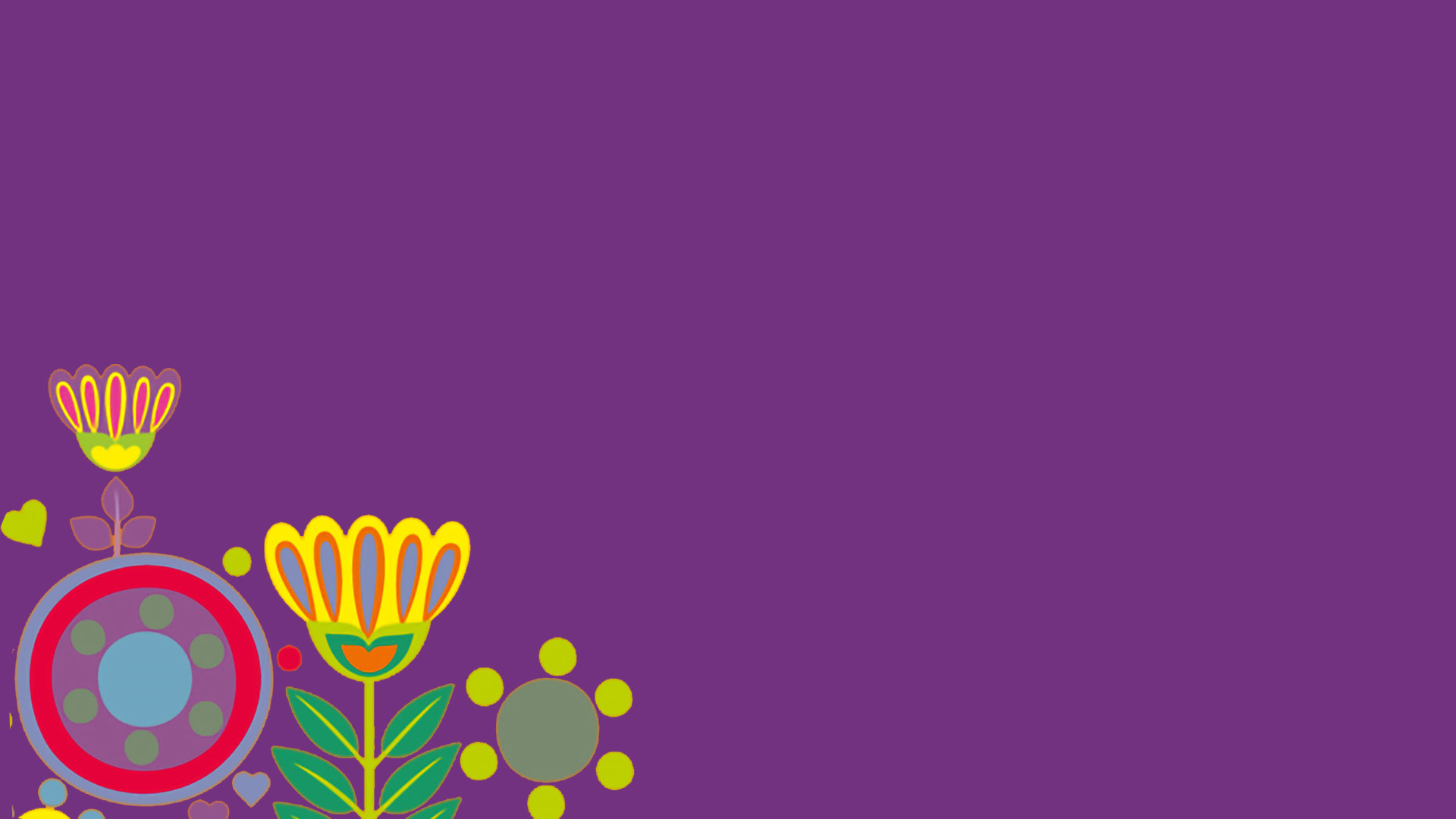 Grafiska fantasiblommor i glada färger. Lila bakgrund