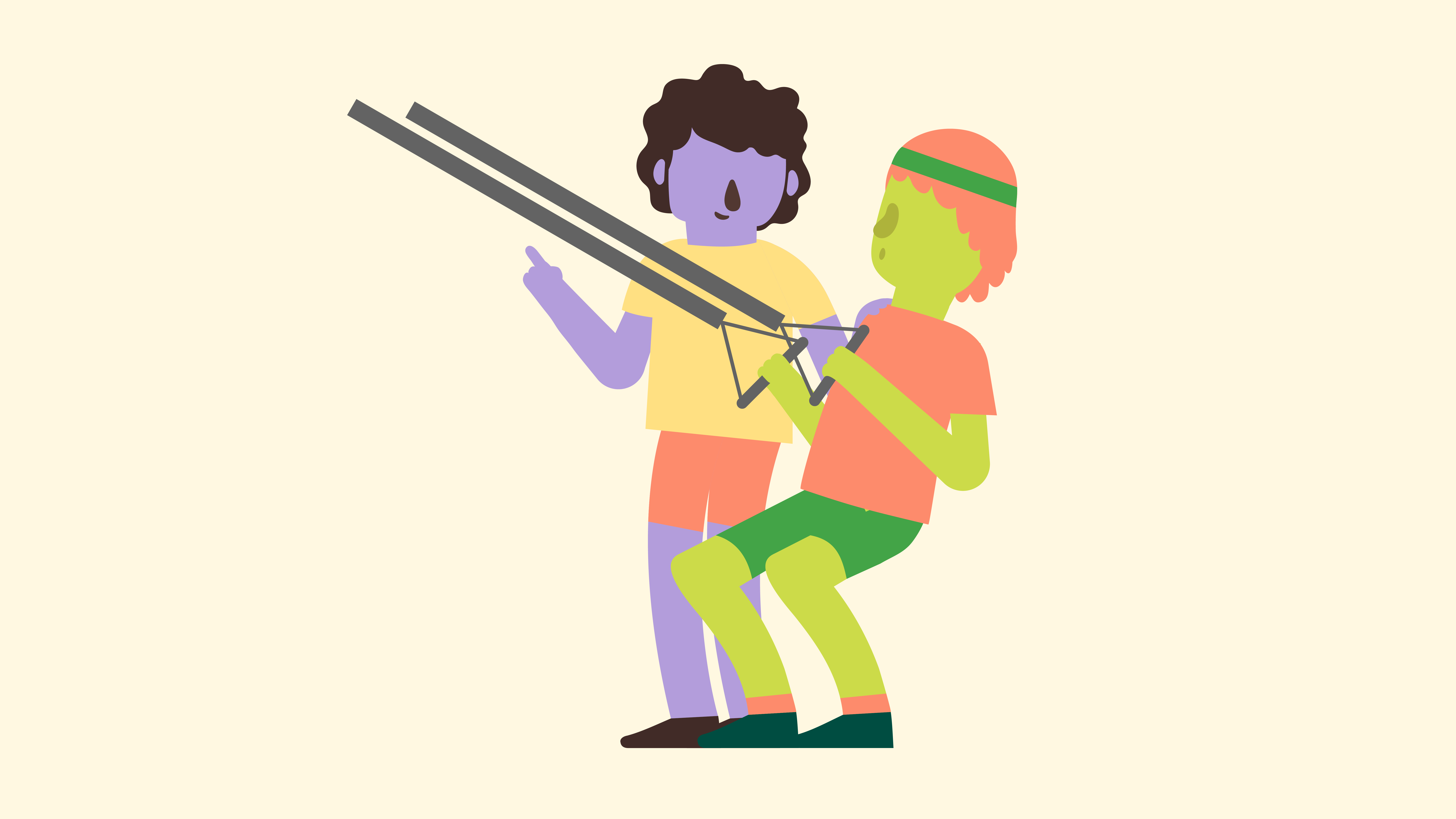 Illustration. Två figurer en som tränar och en som peppar.